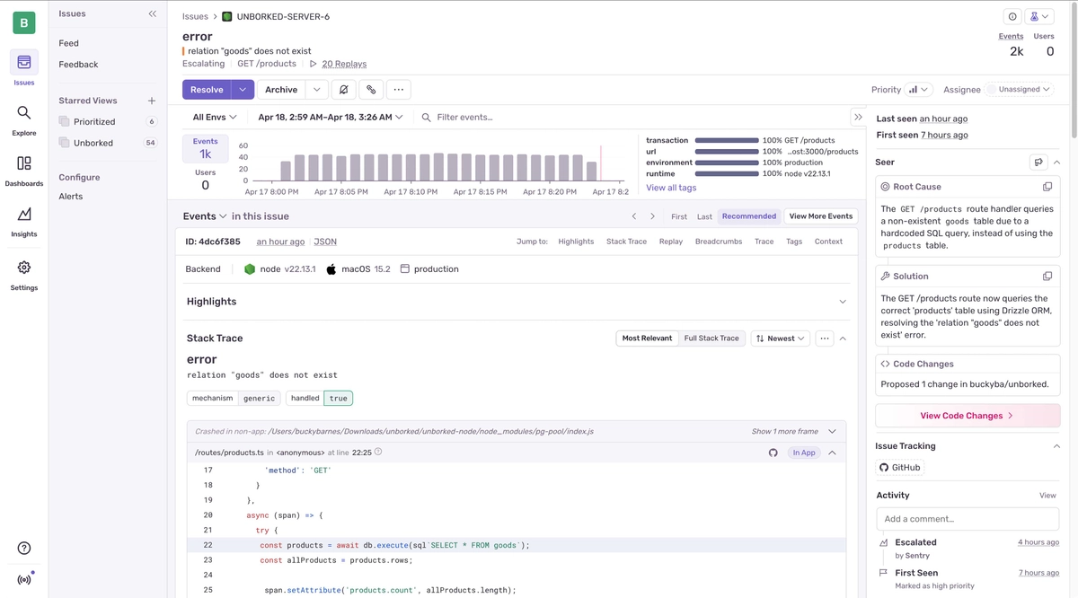 sentry 的上报看板界面